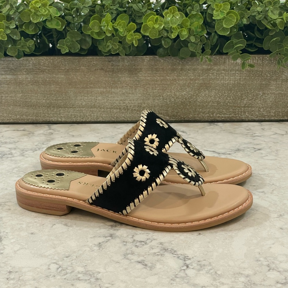 NIB Jack Rogers - Jacks II Flat Sandal Velvet - Size 6.5, 7, 7.5 Black/Platinum